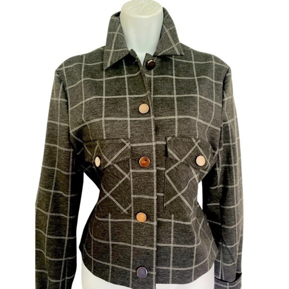 Nicole Miller Eisenhower Jacket - S gray striped , polyester rayon spandex
